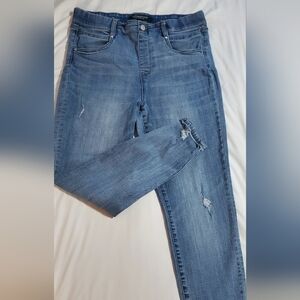 Liverpool Light Blue Distressed Ankle Skinny Pull-on Jeans. No Zip Sz. 14